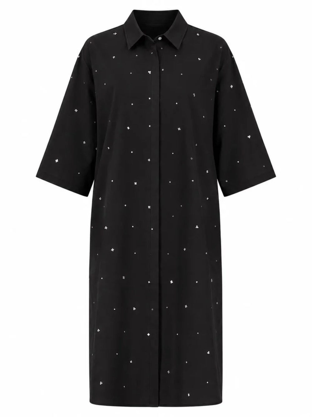 1x Black Embellished Shirt Dress Elegant